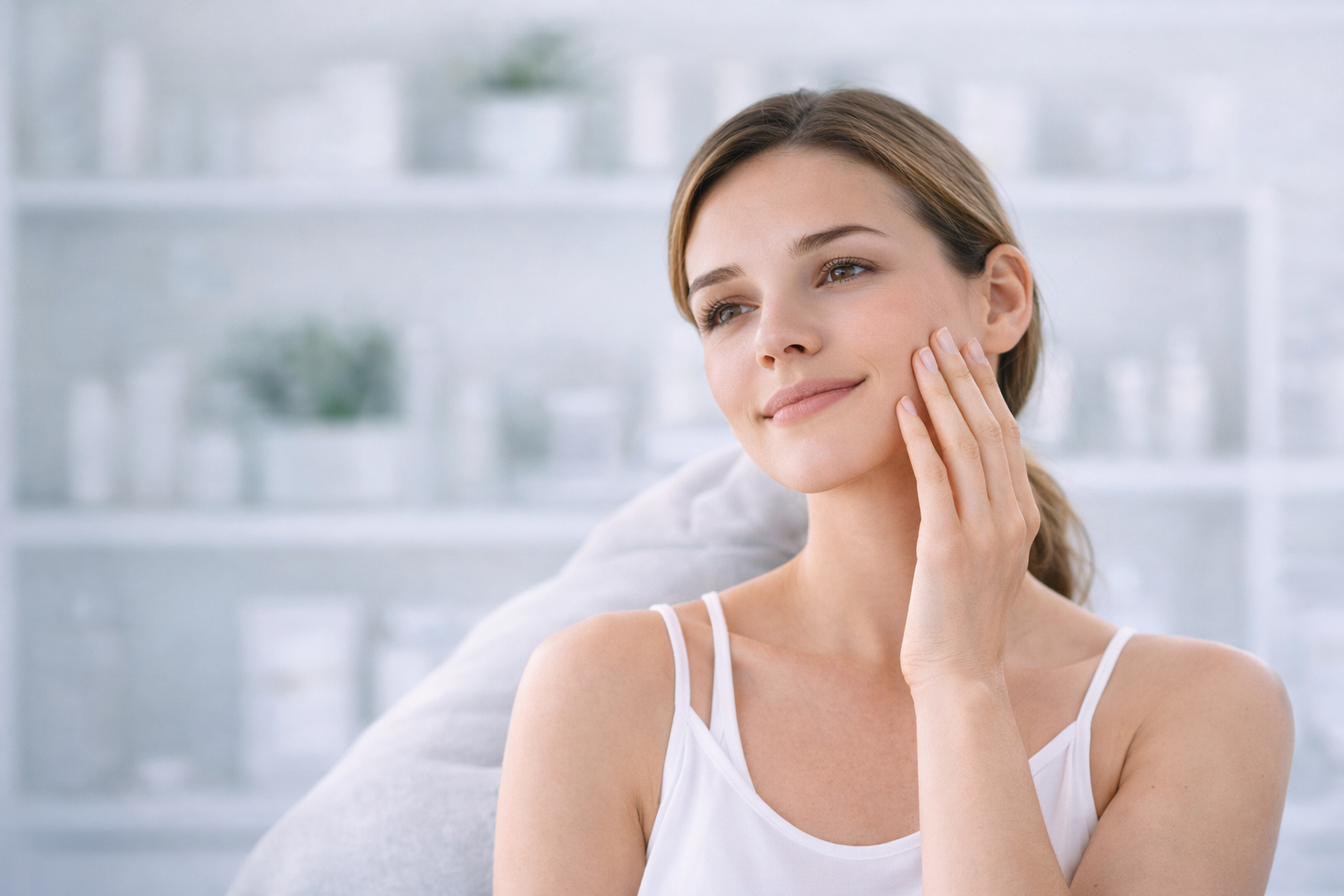 A serene image of a person with clear, comfortable skin, symbolizing the positive outcome of Cryosonic Treatment.